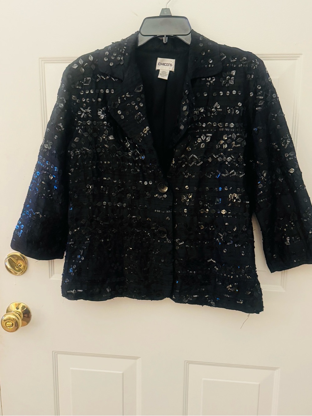 Chico's size 1 Black Sequin & Beaded Evening Jacket